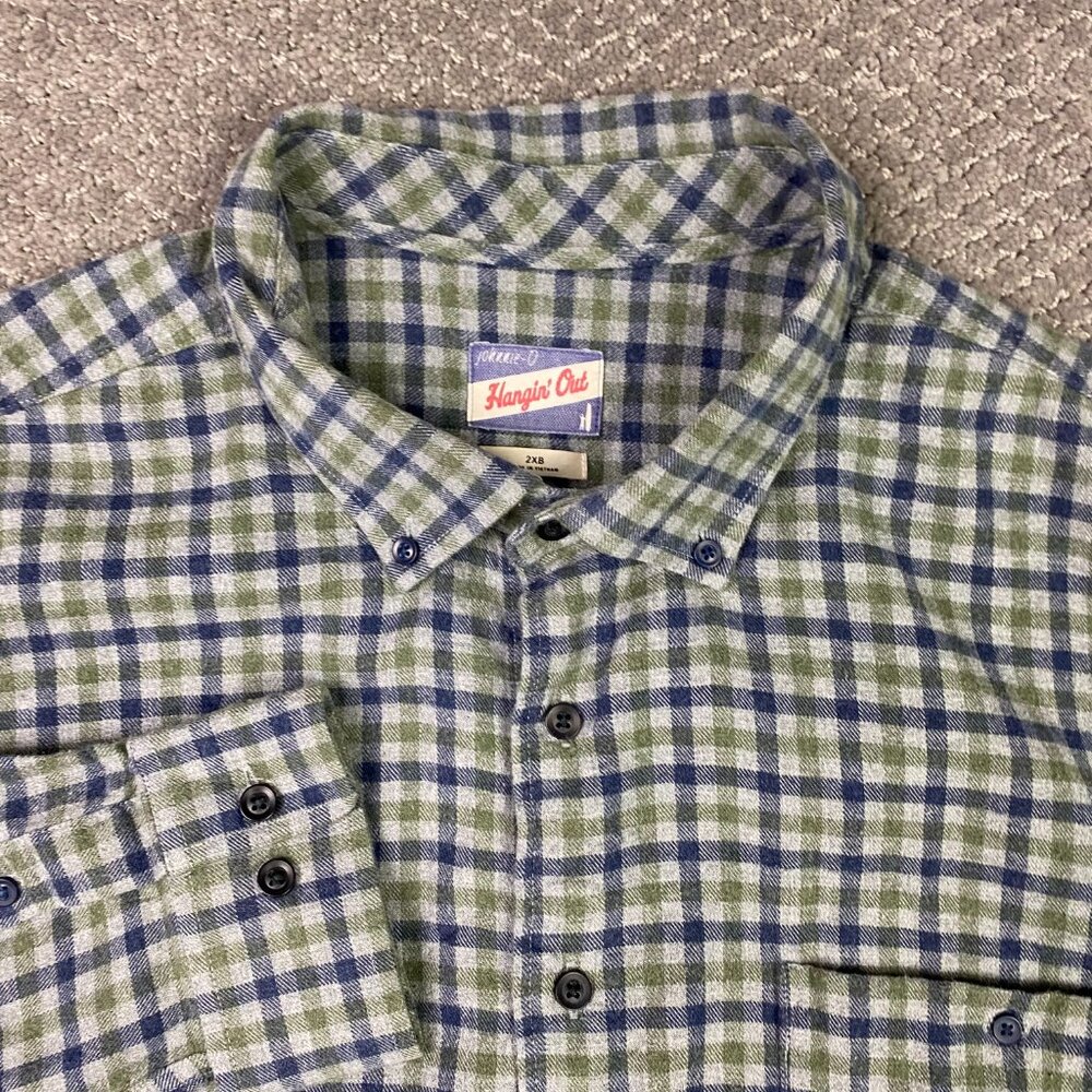 Johnnie-O Flannel Shirt Men's 2XB Hangin' Out Dickens Blue Green Gingham Check